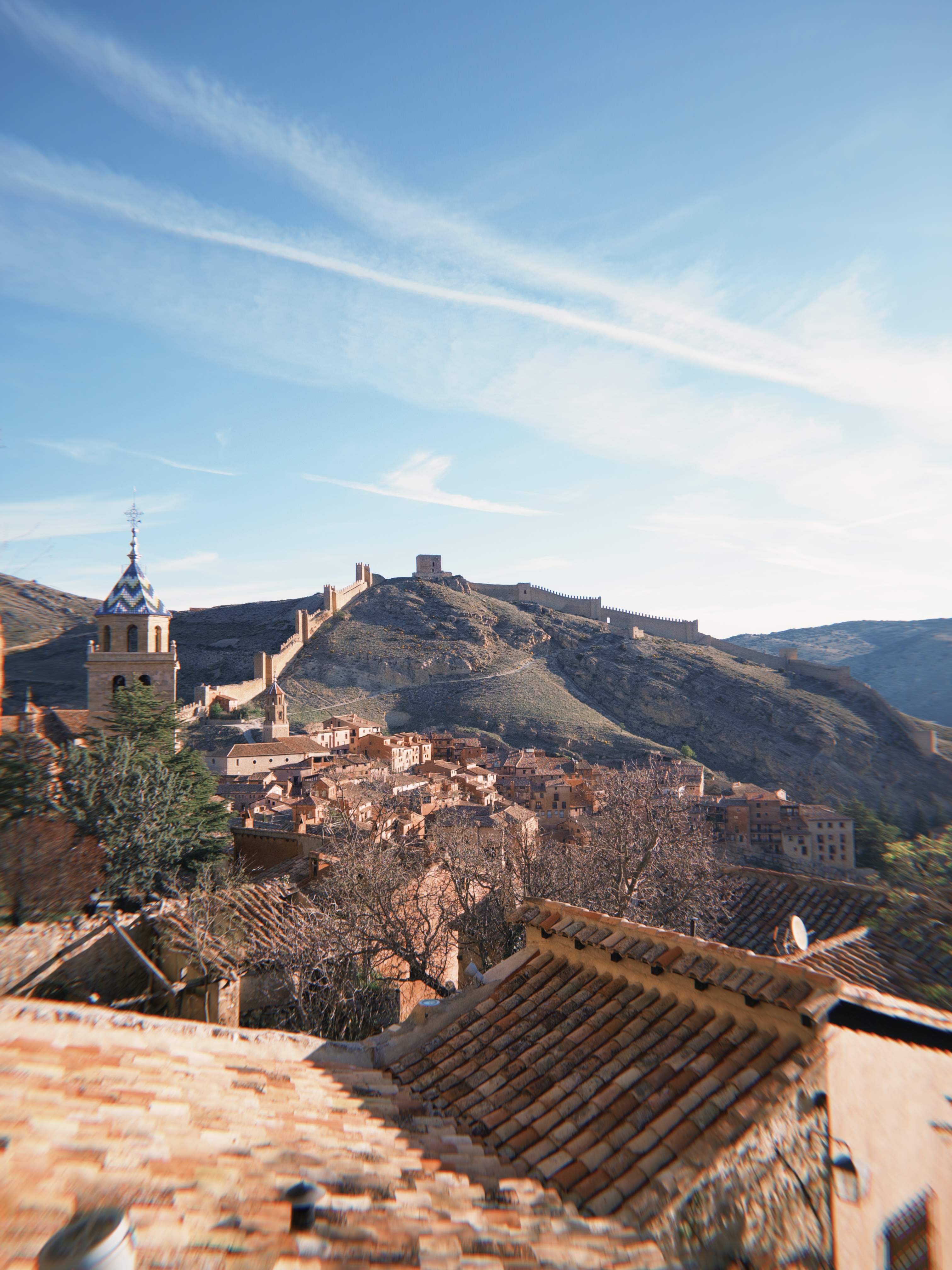 The medieval village of Albarracin above the sandstone bouldering